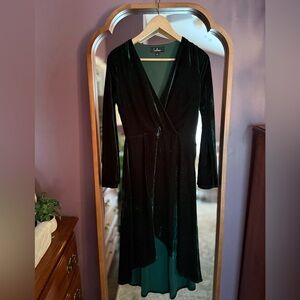 Lulus Emerald Green Velvet High-Low Long Sleeve Dress